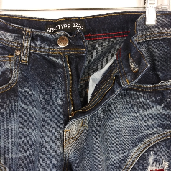 Arketype Jeans Mens 32 x 32 Blue Ripped Distressed Hip Hop Blue Denim - Picture 4 of 8